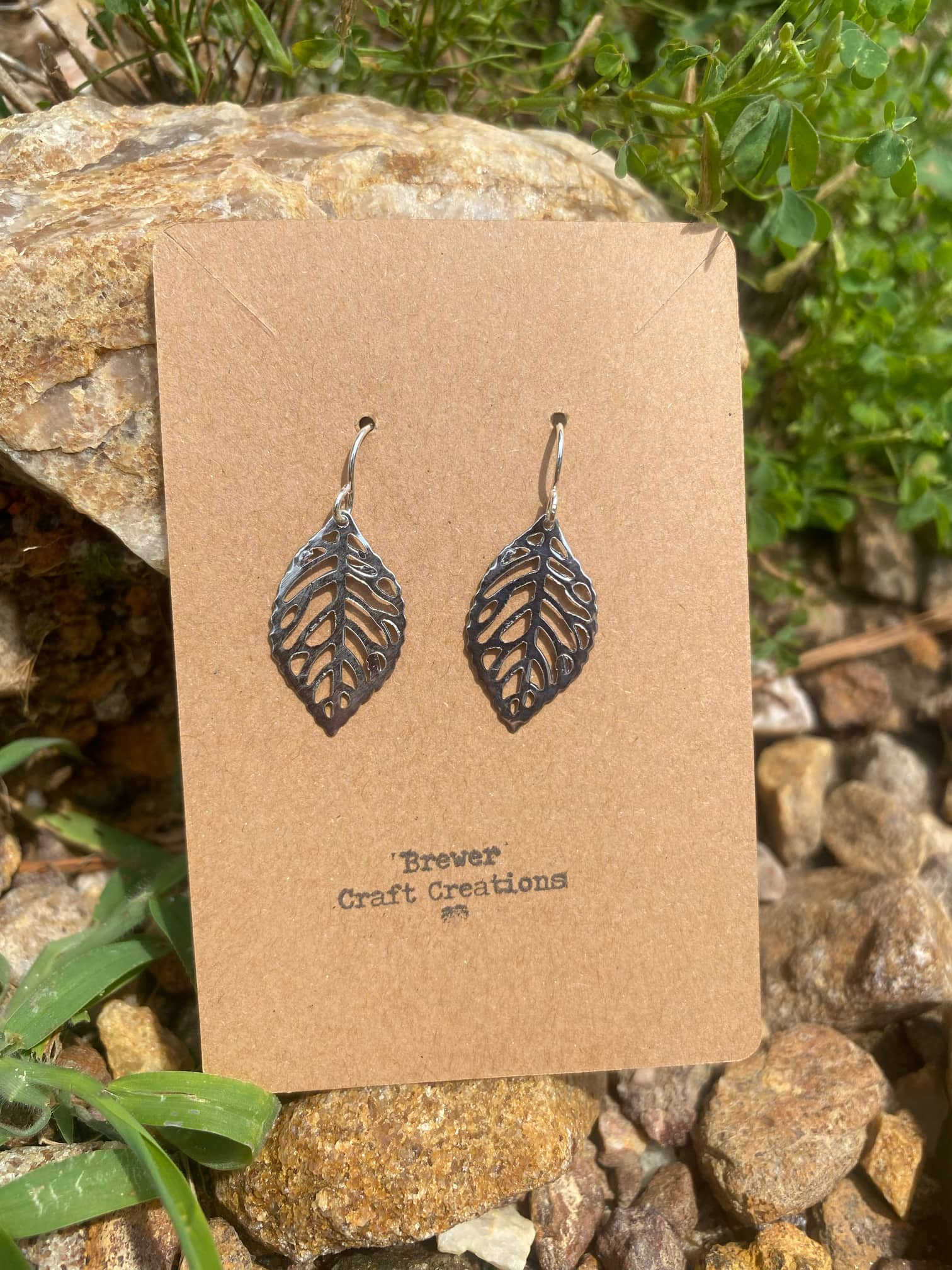 Luna Leaf Foil Earrings with nature-inspired leaf design, hand-assembled by Brewer Craft Creations.
